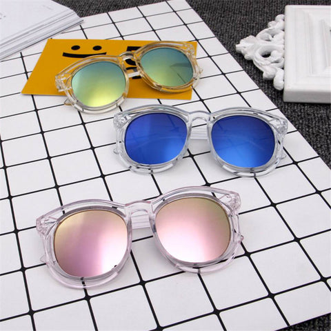 JAXIN New Children Transparent Box Color Reflective Sunglasses Fashion Male