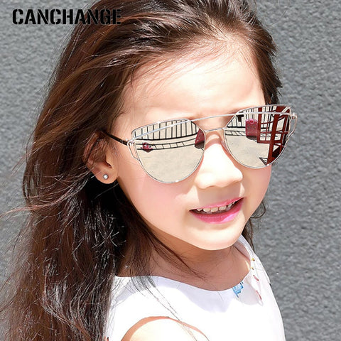 CANCHANGE Cat Eye Sunglasses Children Sun Glasses Alloy Frame Kids Mirror Eyewear