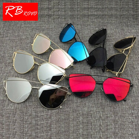 RBROVO 2018 Brand Designer Cat eye Sunglasses Women Vintage Metal Reflective