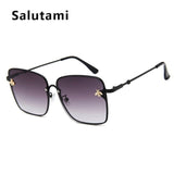 Retro Square Bee Sunglasses Women Brand Designer Metal Frame Oversized Sun