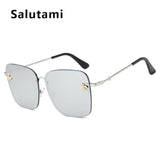 Retro Square Bee Sunglasses Women Brand Designer Metal Frame Oversized Sun