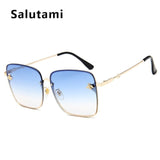 Retro Square Bee Sunglasses Women Brand Designer Metal Frame Oversized Sun