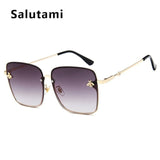 Retro Square Bee Sunglasses Women Brand Designer Metal Frame Oversized Sun
